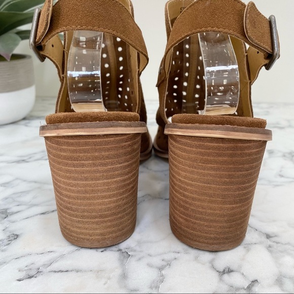 Chinese Laundry brown suede open toe block heel perforated ankle boots size 9 - Picture 2 of 10